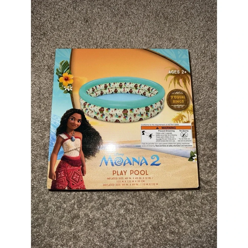 New Disney Moana 2 Kiddie Pool 48 Inch Inflatable 3 Ring Outdoor Summer Pool